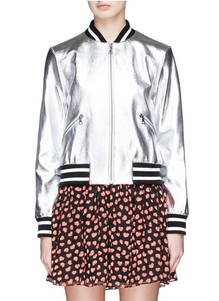 Main View - Click To Enlarge - ALICE & OLIVIA - 'Demia' cropped metallic leather bomber jacket