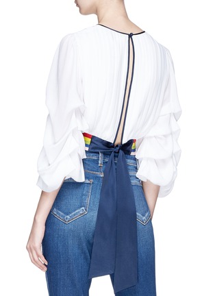 Back View - Click To Enlarge - ALICE & OLIVIA - 'Dakota' rainbow waistband ruched sleeve cropped top