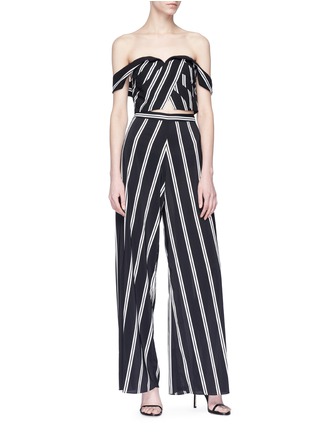 Figure View - Click To Enlarge - ALICE & OLIVIA - 'Annalyn' off-shoulder stripe cropped top