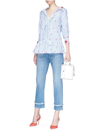 Figure View - Click To Enlarge - ALICE & OLIVIA - 'Ashlyn' floral embroidered peplum stripe shirt