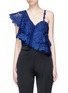 Main View - Click To Enlarge - ALICE & OLIVIA - 'Saba' one-shoulder tiered ruffle floral lace cropped top