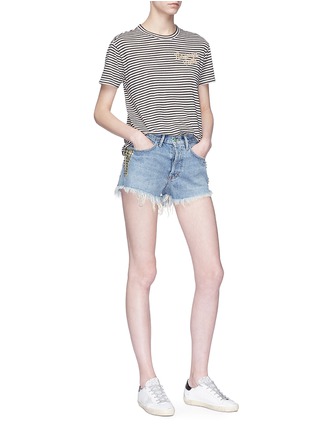 Figure View - Click To Enlarge - SANDRINE ROSE - 'The Two Hundred in Must' slogan embroidered stripe T-shirt