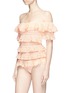 Detail View - Click To Enlarge - ZIMMERMANN - 'Painted Heart Love' ruffle off-shoulder one-piece swimsuit
