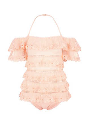 Main View - Click To Enlarge - ZIMMERMANN - 'Painted Heart Love' ruffle off-shoulder one-piece swimsuit