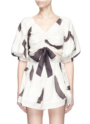 Main View - Click To Enlarge - ZIMMERMANN - 'Painted Heart' brushstroke print ruched crop top