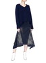 Figure View - Click To Enlarge - DION LEE - Lasercut drape bonded jersey midi skirt