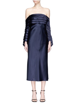 Main View - Click To Enlarge - DION LEE - Spiral net sleeve off-shoulder satin dress