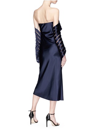 Figure View - Click To Enlarge - DION LEE - Spiral net sleeve off-shoulder satin dress