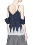 Back View - Click To Enlarge - DRY CLEAN ONLY - 'Amya' slogan print guipure lace hem cold shoulder top