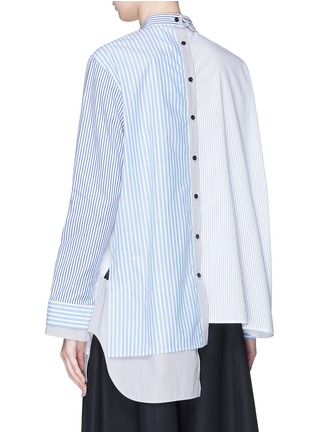 Back View - Click To Enlarge - ENFÖLD - Double placket asymmetric pinstripe patch work shirt