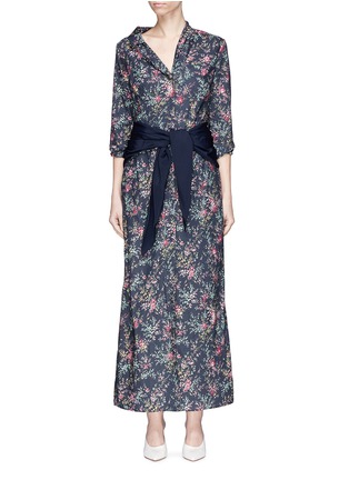 Main View - Click To Enlarge - HELLESSY - 'Magda' belted asymmetric collar floral print maxi shirt dress