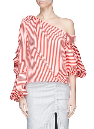 Main View - Click To Enlarge - HELLESSY - 'Hilda' asymmetric puff sleeve one-shoulder stripe satin top