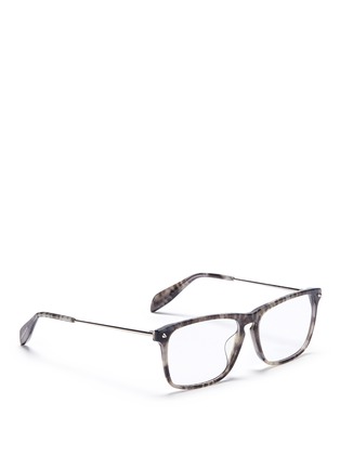Figure View - Click To Enlarge - ALEXANDER MCQUEEN - Metal temple tortoiseshell acetate square optical glasses