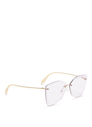 Figure View - Click To Enlarge - ALEXANDER MCQUEEN - Frosted rim angular metal sunglasses