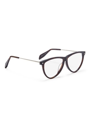 Figure View - Click To Enlarge - ALEXANDER MCQUEEN - Metal temple tortoiseshell acetate round optical glasses
