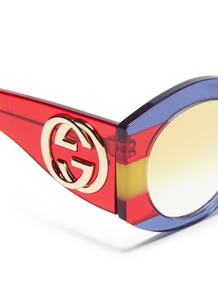 Detail View - Click To Enlarge - GUCCI - Web stripe acetate oversized round sunglasses
