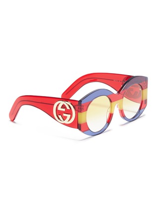 Figure View - Click To Enlarge - GUCCI - Web stripe acetate oversized round sunglasses