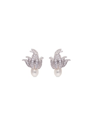 Main View - Click To Enlarge - CZ BY KENNETH JAY LANE - 'Foliate' cubic zirconia freshwater pearl clip earrings