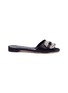 Main View - Click To Enlarge - MANOLO BLAHNIK - 'Pralina' oversized Swarovski crystal ring satin slide sandals