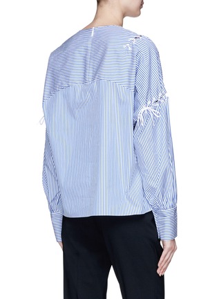 Back View - Click To Enlarge - TIBI - Lace-up stripe cotton poplin top