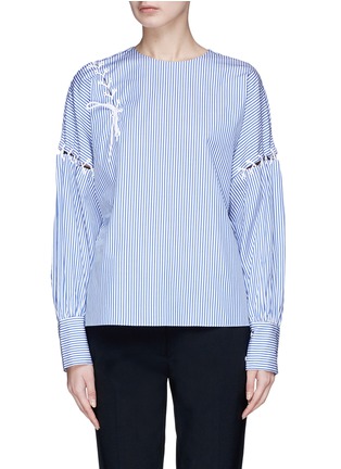 Main View - Click To Enlarge - TIBI - Lace-up stripe cotton poplin top