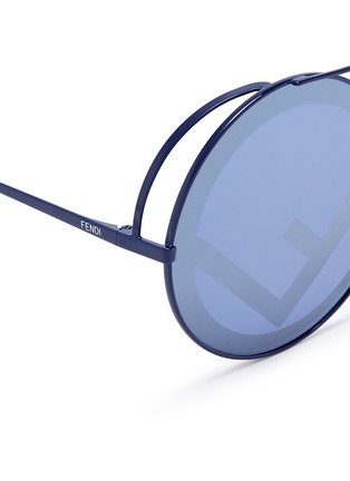 Detail View - Click To Enlarge - FENDI - 'Run Way' oversized logo metal round sunglasses