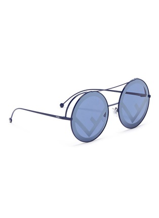 Figure View - Click To Enlarge - FENDI - 'Run Way' oversized logo metal round sunglasses