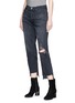 Front View - Click To Enlarge - GRLFRND - 'Helena' distressed staggered cuff straight leg jeans