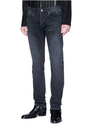 Front View - Click To Enlarge - SAINT LAURENT - Logo embroidered slim fit jeans