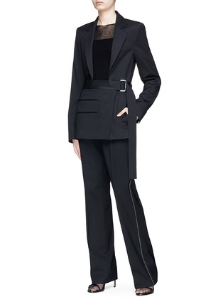 Figure View - Click To Enlarge - HELMUT LANG - Belted open chest wool twill blazer