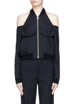 Main View - Click To Enlarge - HELMUT LANG - Cutout shoulder wool twill halterneck MA-1 bomber jacket