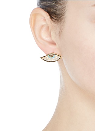 Front View - Click To Enlarge - VENNA - Detachable star fringe evil eye stud earrings
