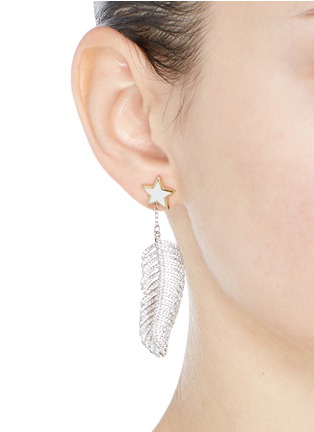 Figure View - Click To Enlarge - VENNA - Detachable glass crystal feather drop star stud earrings