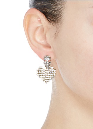 Figure View - Click To Enlarge - VENNA - Detachable glass crystal heart drop skull stud earrings