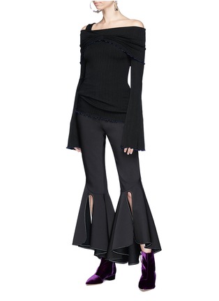 Figure View - Click To Enlarge - ELLERY - 'Limozeen' lettuce frill off-shoulder rib knit sweater