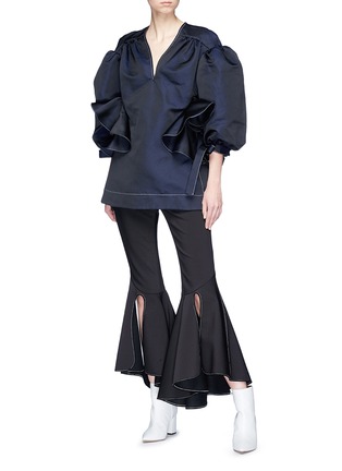 Figure View - Click To Enlarge - ELLERY - 'Angel Eyes' puff sleeve ruffle cutout twill top