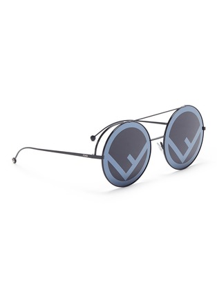 Figure View - Click To Enlarge - FENDI - 'Run Way' oversized logo metal round sunglasses
