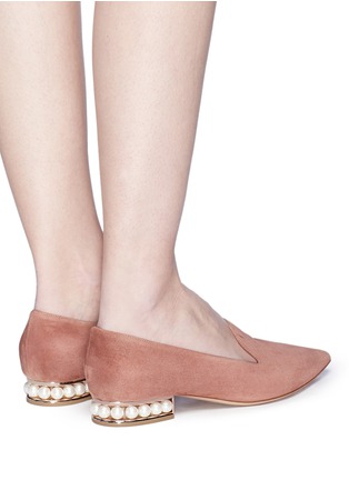 Front View - Click To Enlarge - NICHOLAS KIRKWOOD - 'Casati' faux pearl heel suede skimmer loafers