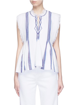 Main View - Click To Enlarge - ISABEL MARANT ÉTOILE - 'Drappy' frayed edge stripe hopsack peplum top