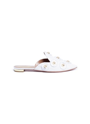 Main View - Click To Enlarge - AQUAZZURA - 'SUNFLOWER' EMBELLISHED STUDDED MOIRE SLIDES