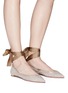 Figure View - Click To Enlarge - AQUAZZURA - 'Bliss Ballet' ankle tie star embroidered suede skimmer flats