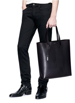 Figure View - Click To Enlarge - SAINT LAURENT - 'Palmellato' perforated logo leather tote bag