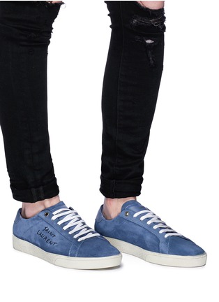 Figure View - Click To Enlarge - SAINT LAURENT - 'SL06' logo embroidered suede sneakers