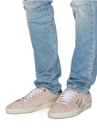 Figure View - Click To Enlarge - SAINT LAURENT - 'SL06' logo embroidered suede sneakers