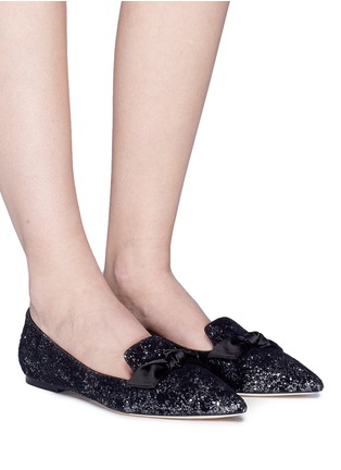 Figure View - Click To Enlarge - JIMMY CHOO - 'Gabie' satin bow glitter devoré velvet loafers