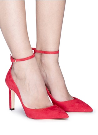Front View - Click To Enlarge - JIMMY CHOO - 'South 85' fox fur pompom suede pumps