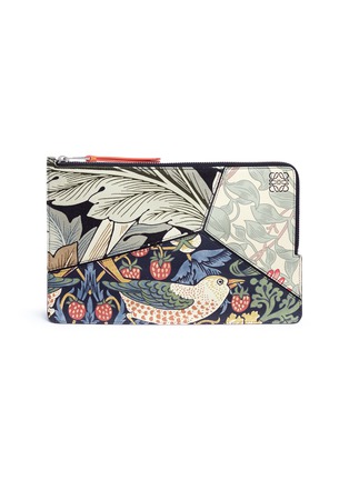 Main View - Click To Enlarge - LOEWE - 'Puzzle' botanical print canvas leather flat pouch