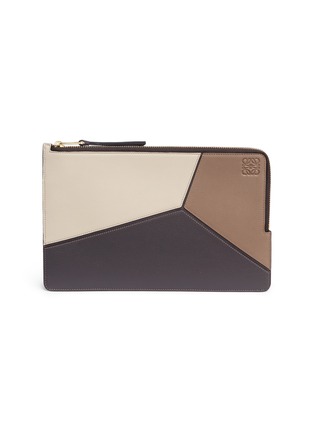 Main View - Click To Enlarge - LOEWE - 'Puzzle' colourblock calfskin leather flat pouch