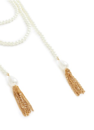 Detail View - Click To Enlarge - KENNETH JAY LANE - Glass pearl chain tassel wraparound necklace