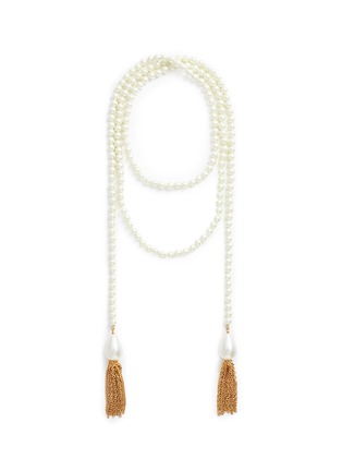 Main View - Click To Enlarge - KENNETH JAY LANE - Glass pearl chain tassel wraparound necklace